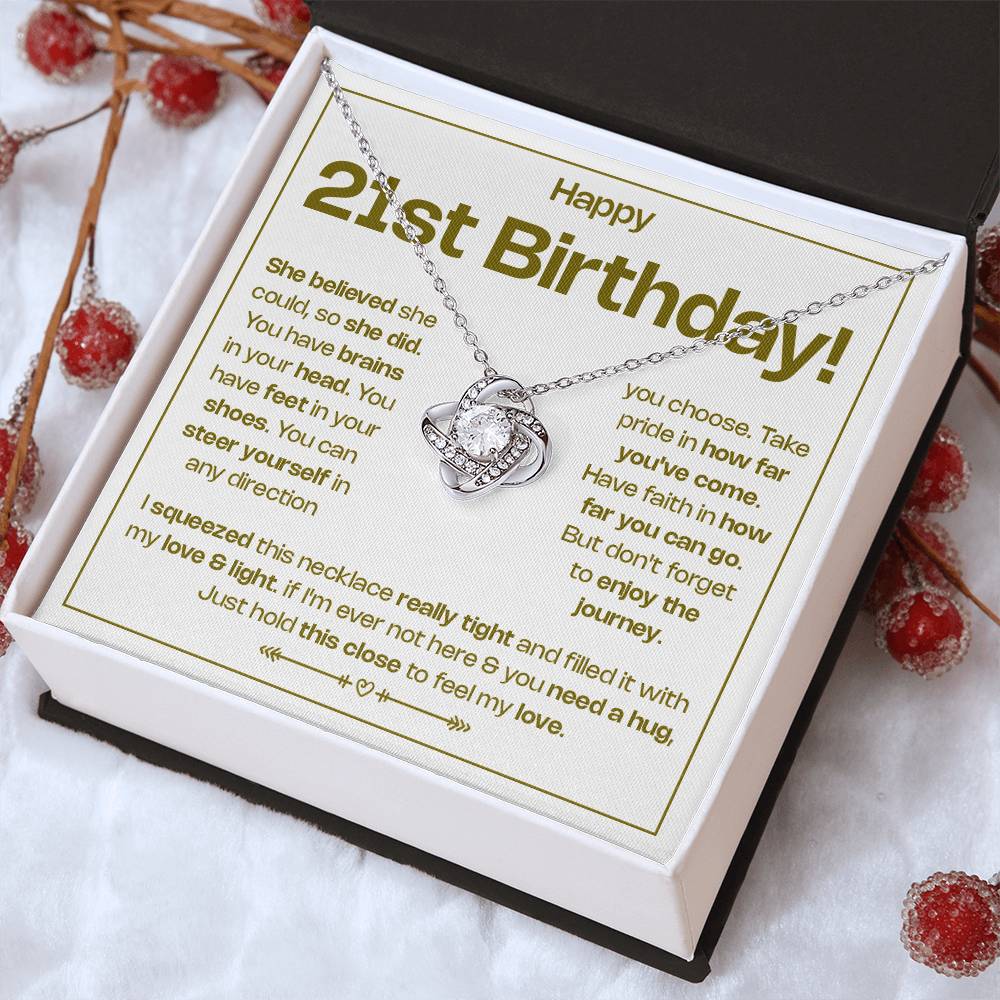 HAPPY 21ST BIRTHDAY! BELIEVED LOVE KNOT NECKLACE