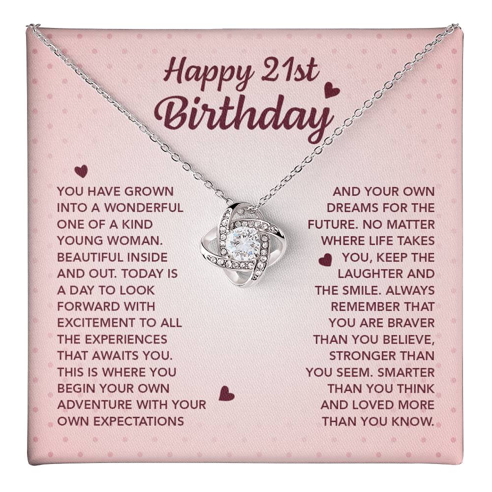 HAPPY 21ST BIRTHDAY ADVENTURE LOVE KNOT NECKLACE