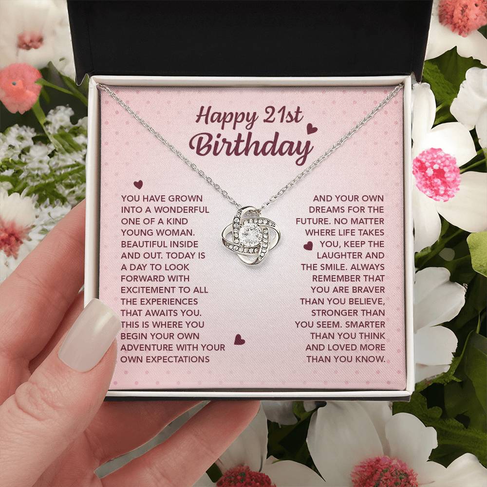 HAPPY 21ST BIRTHDAY ADVENTURE LOVE KNOT NECKLACE