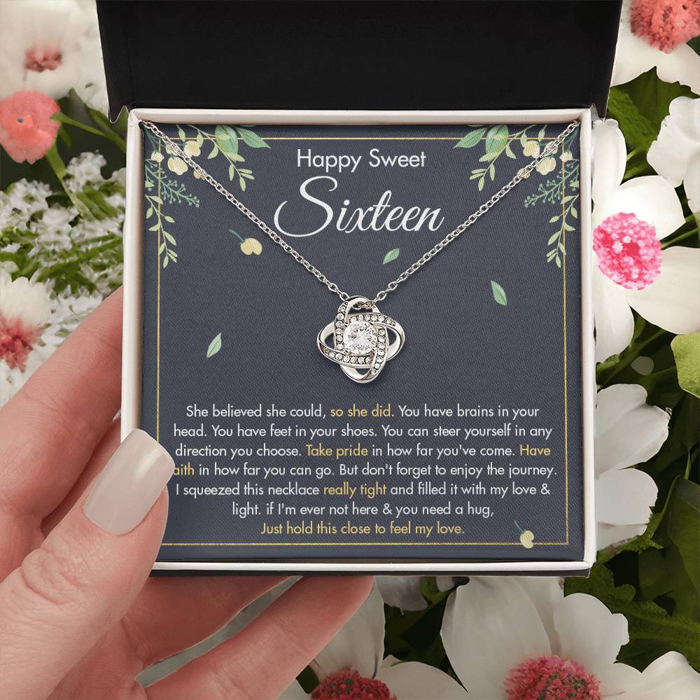 HAPPY  SWEET SIXTEEN FAITH LOVE KNOT NECKLACE