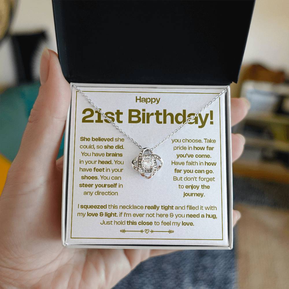 HAPPY 21ST BIRTHDAY! BELIEVED LOVE KNOT NECKLACE