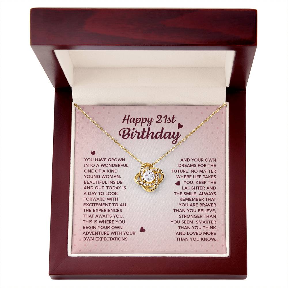 HAPPY 21ST BIRTHDAY ADVENTURE LOVE KNOT NECKLACE