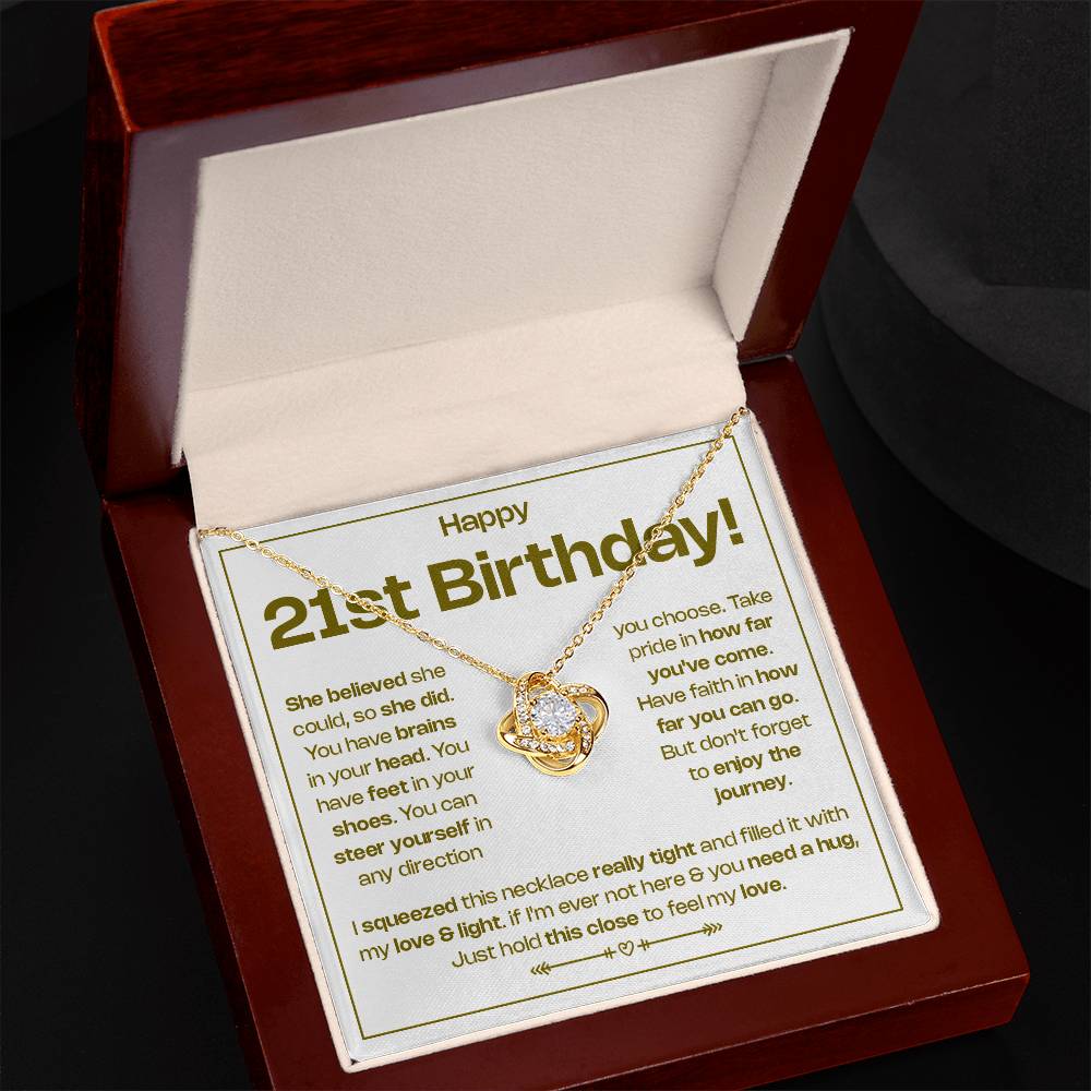 HAPPY 21ST BIRTHDAY! BELIEVED LOVE KNOT NECKLACE