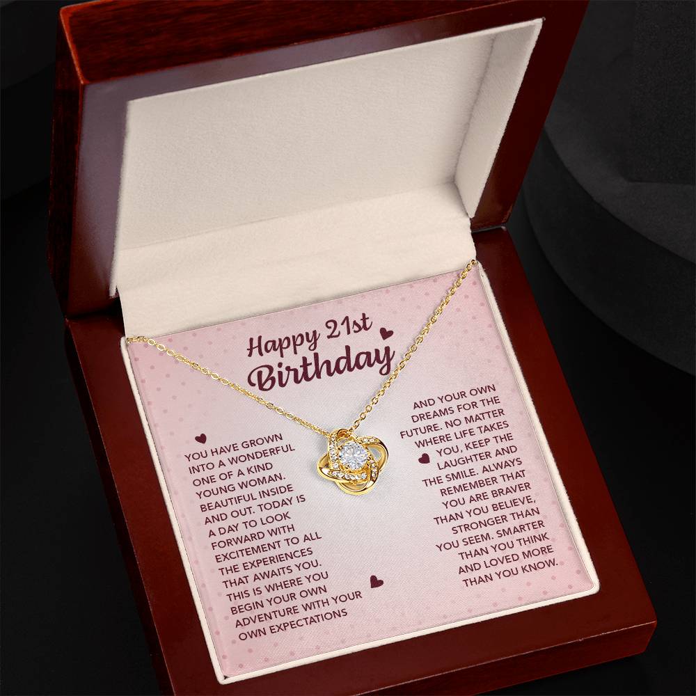 HAPPY 21ST BIRTHDAY ADVENTURE LOVE KNOT NECKLACE