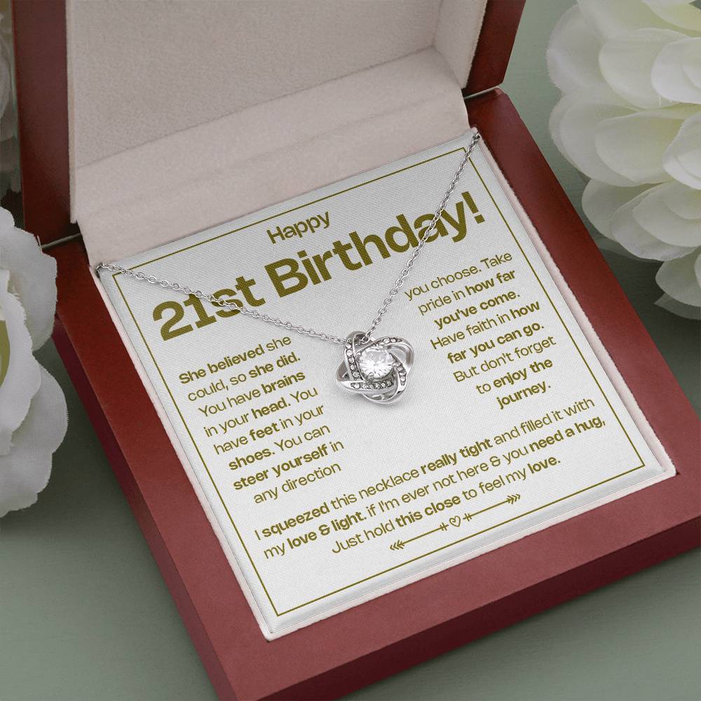 HAPPY 21ST BIRTHDAY! BELIEVED LOVE KNOT NECKLACE