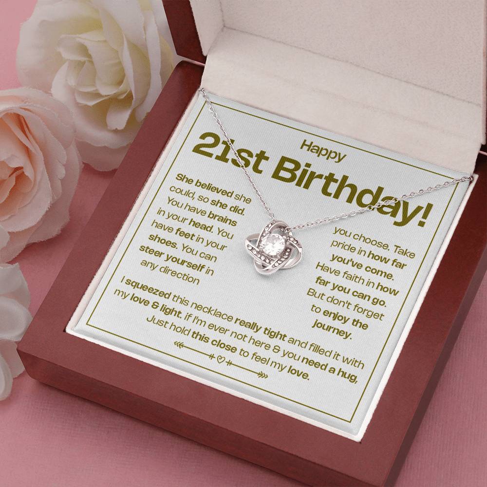 HAPPY 21ST BIRTHDAY! BELIEVED LOVE KNOT NECKLACE