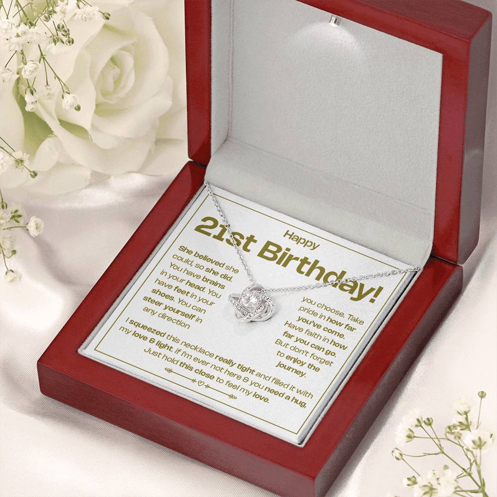 HAPPY 21ST BIRTHDAY! BELIEVED LOVE KNOT NECKLACE