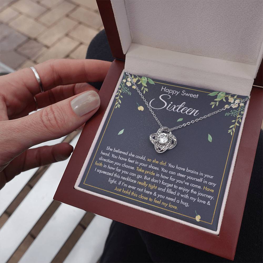 HAPPY  SWEET SIXTEEN FAITH LOVE KNOT NECKLACE