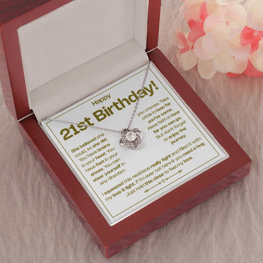 HAPPY 21ST BIRTHDAY! BELIEVED LOVE KNOT NECKLACE