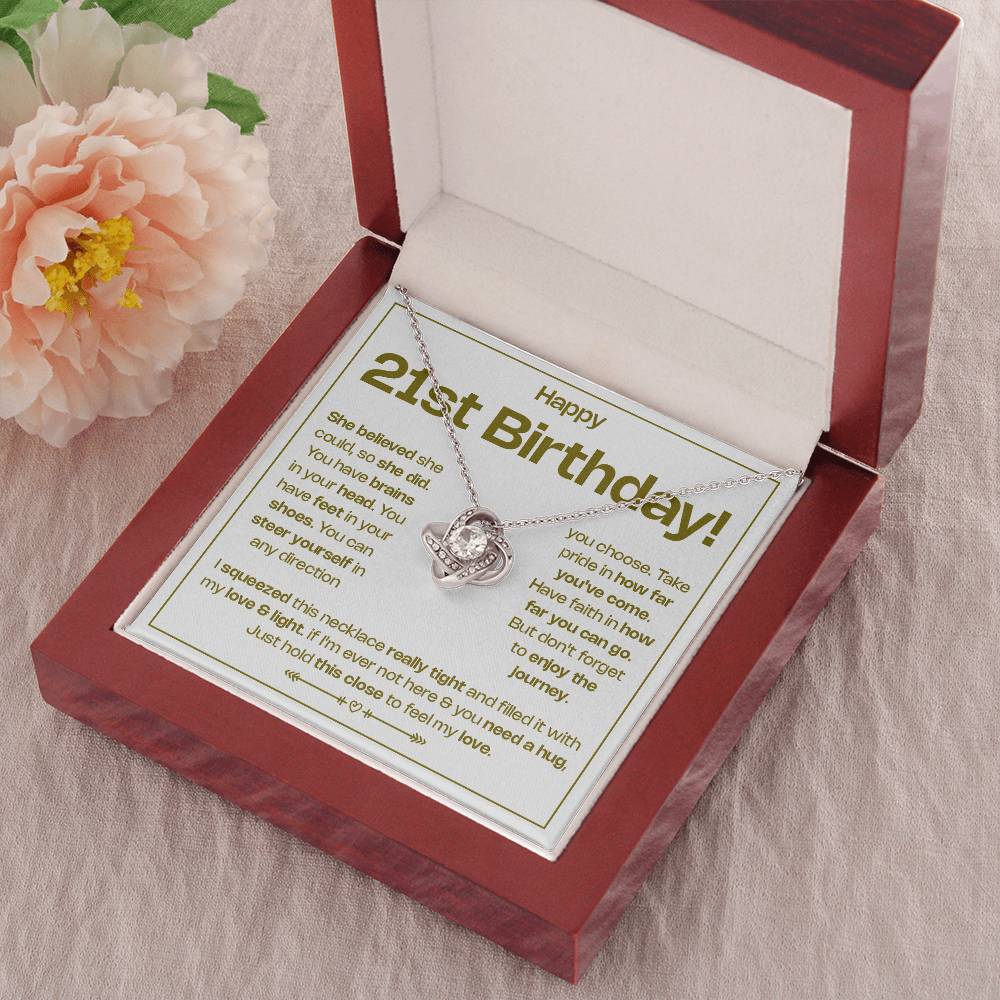 HAPPY 21ST BIRTHDAY! BELIEVED LOVE KNOT NECKLACE