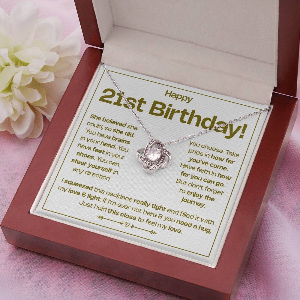 HAPPY 21ST BIRTHDAY! BELIEVED LOVE KNOT NECKLACE