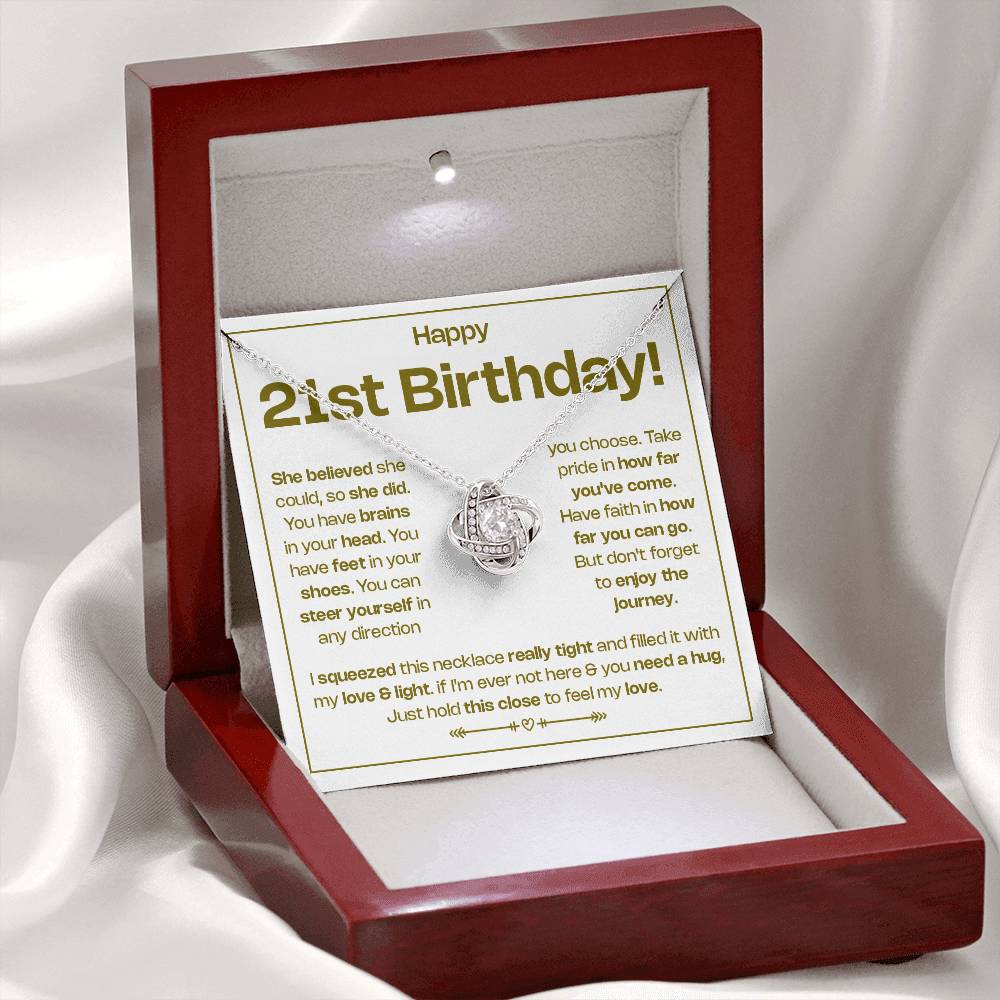 HAPPY 21ST BIRTHDAY! BELIEVED LOVE KNOT NECKLACE