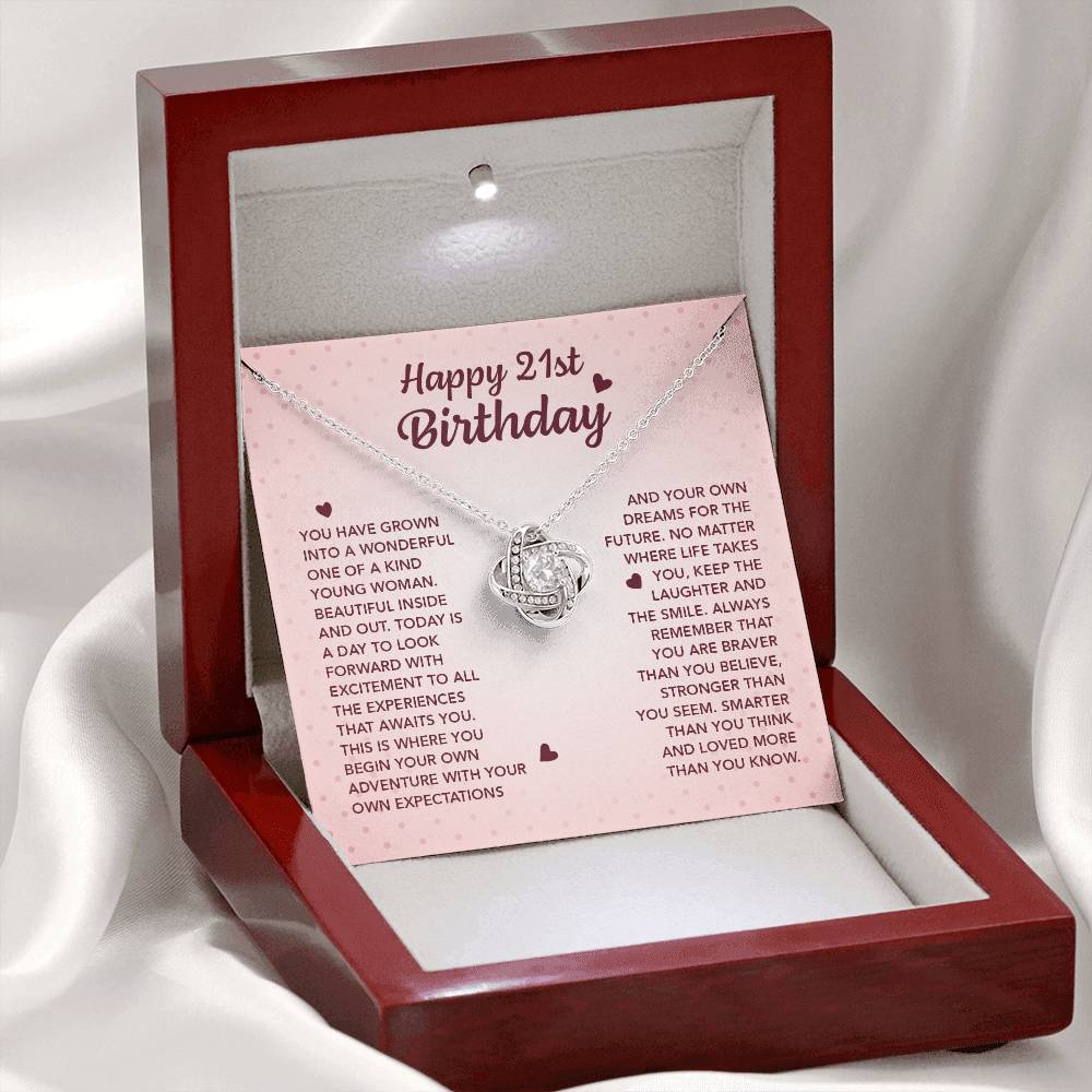 HAPPY 21ST BIRTHDAY ADVENTURE LOVE KNOT NECKLACE