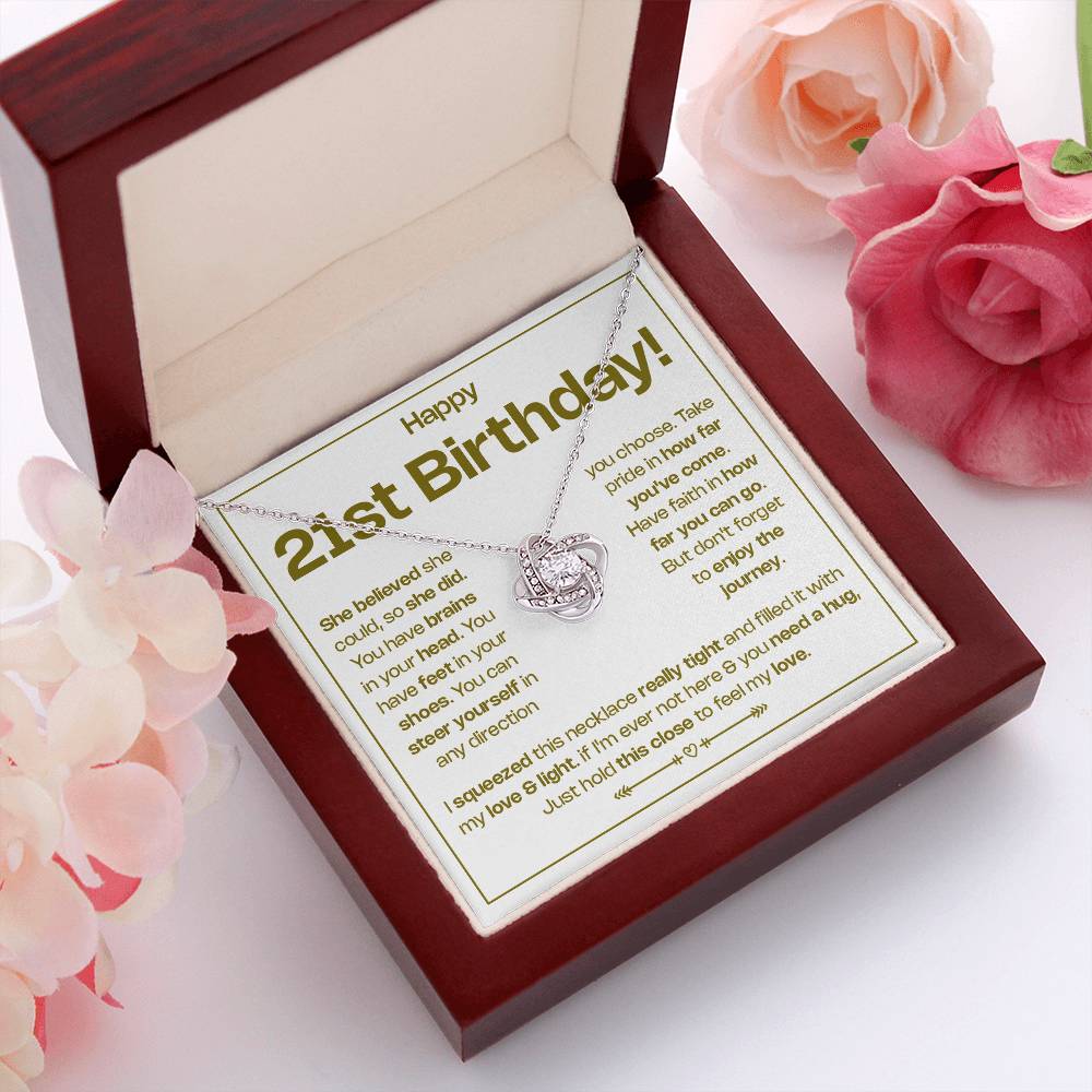 HAPPY 21ST BIRTHDAY! BELIEVED LOVE KNOT NECKLACE