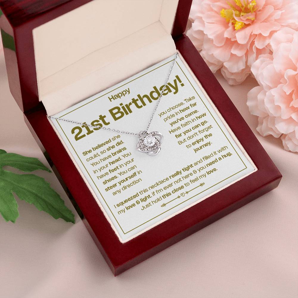 HAPPY 21ST BIRTHDAY! BELIEVED LOVE KNOT NECKLACE