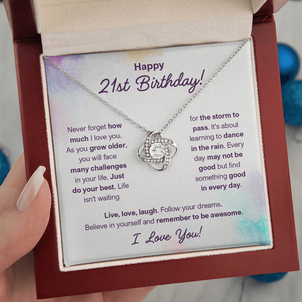 HAPPY 21ST BIRTHDAY! REMEMBER LOVE KNOT NECKLACE