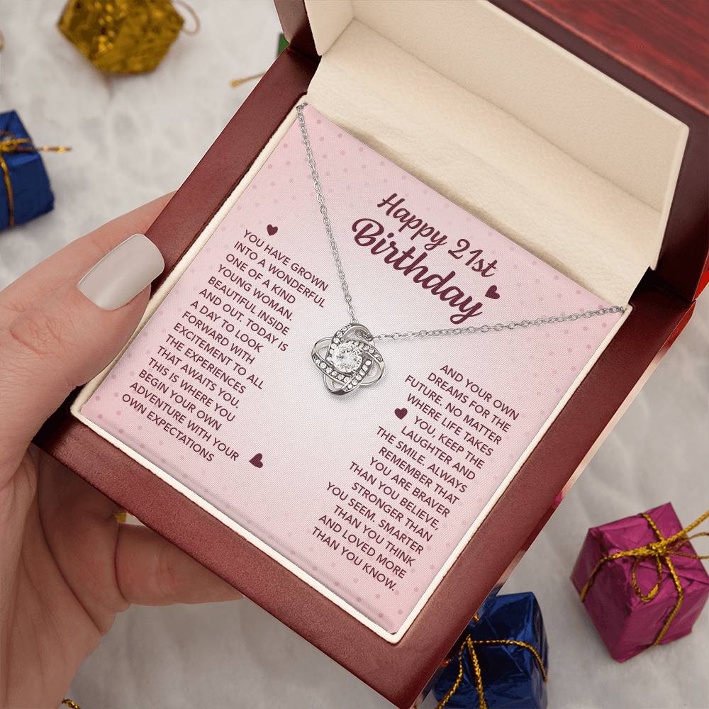 HAPPY 21ST BIRTHDAY ADVENTURE LOVE KNOT NECKLACE