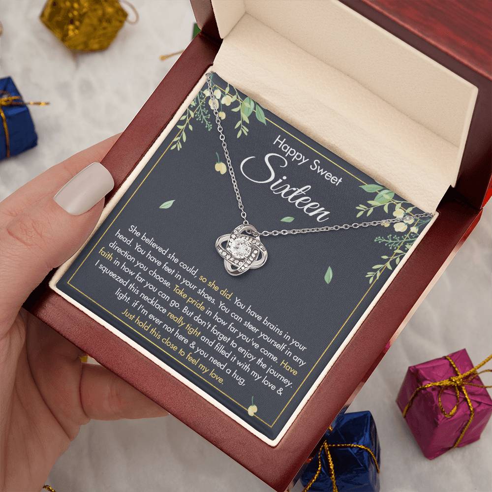 HAPPY  SWEET SIXTEEN FAITH LOVE KNOT NECKLACE