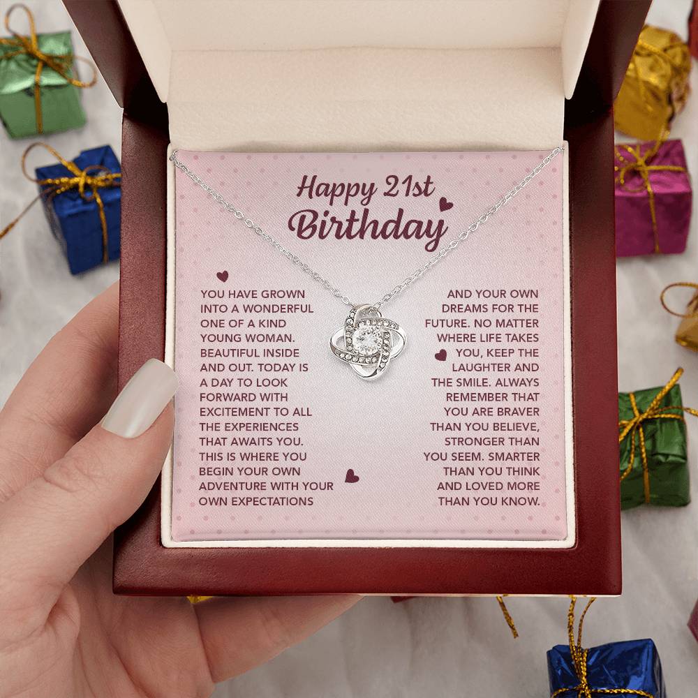 HAPPY 21ST BIRTHDAY ADVENTURE LOVE KNOT NECKLACE