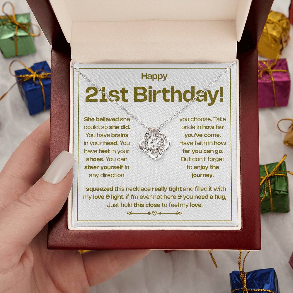 HAPPY 21ST BIRTHDAY! BELIEVED LOVE KNOT NECKLACE