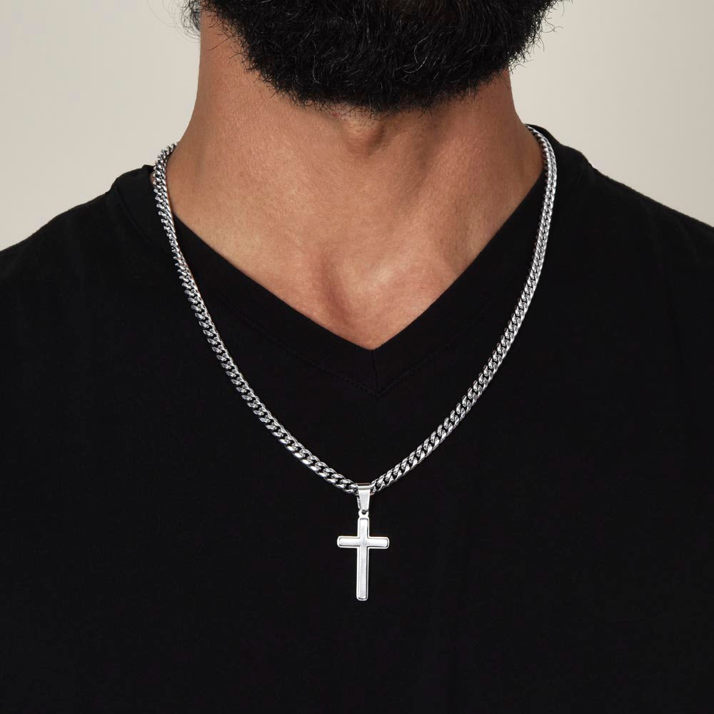 To My Son | Mother & Son Forever Linked Together Cuban Link Chain With Artisan Cross