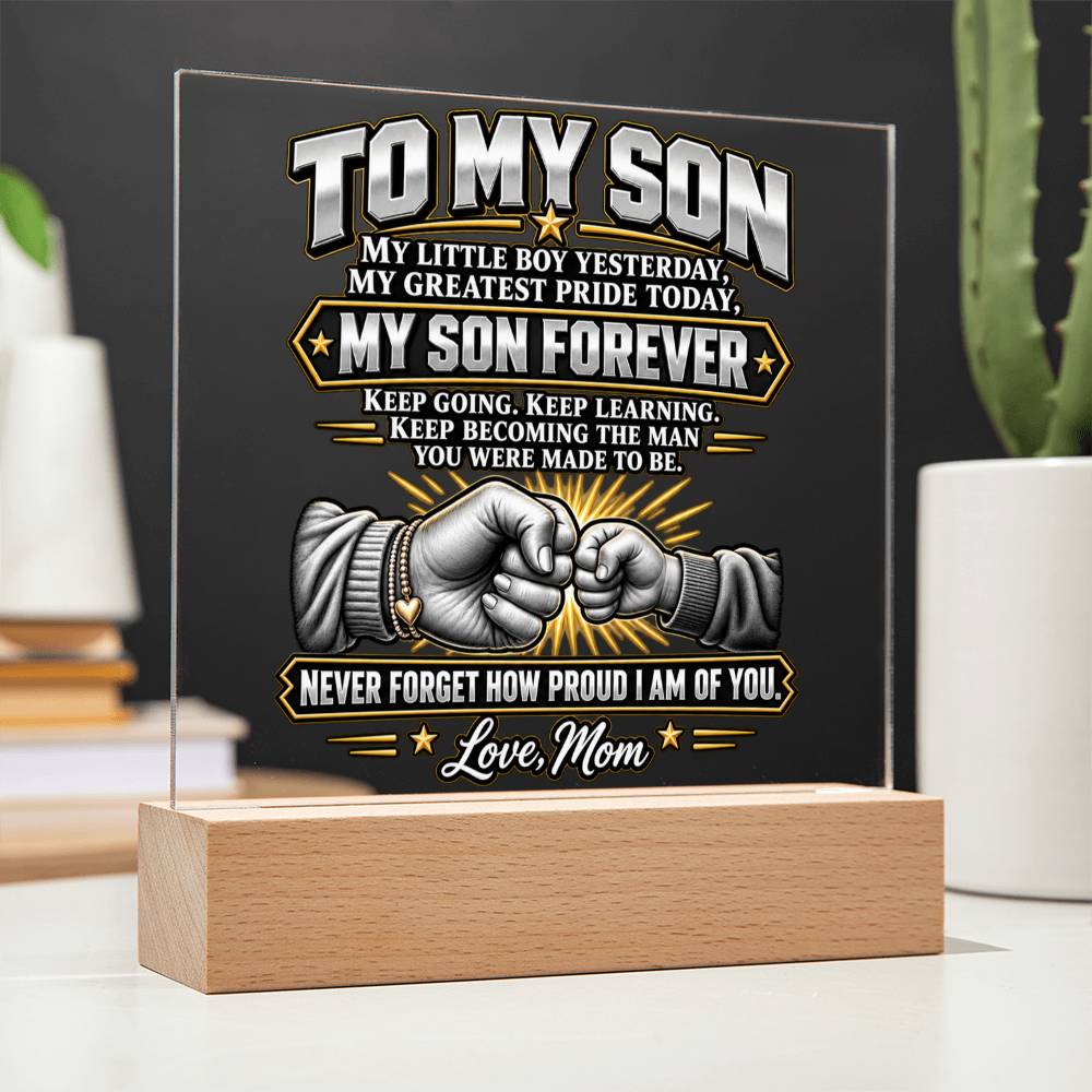 Son Forever Acrylic Plaque from Mom with Fist Bump Design