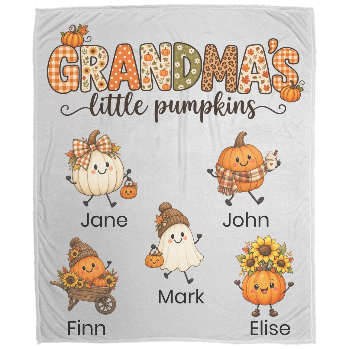 Grandma's Little Pumpkins Cozy Plush Fleece Blanket - 50x60