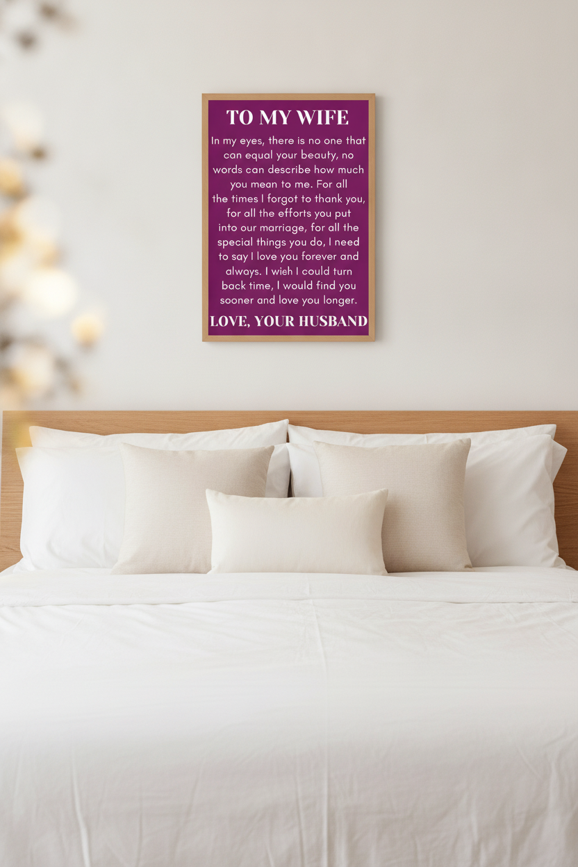 To My Wife keepsake print framed on bedroom wall