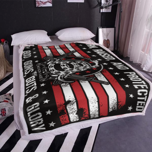 Born Raised and Protected by God Flag Blanket