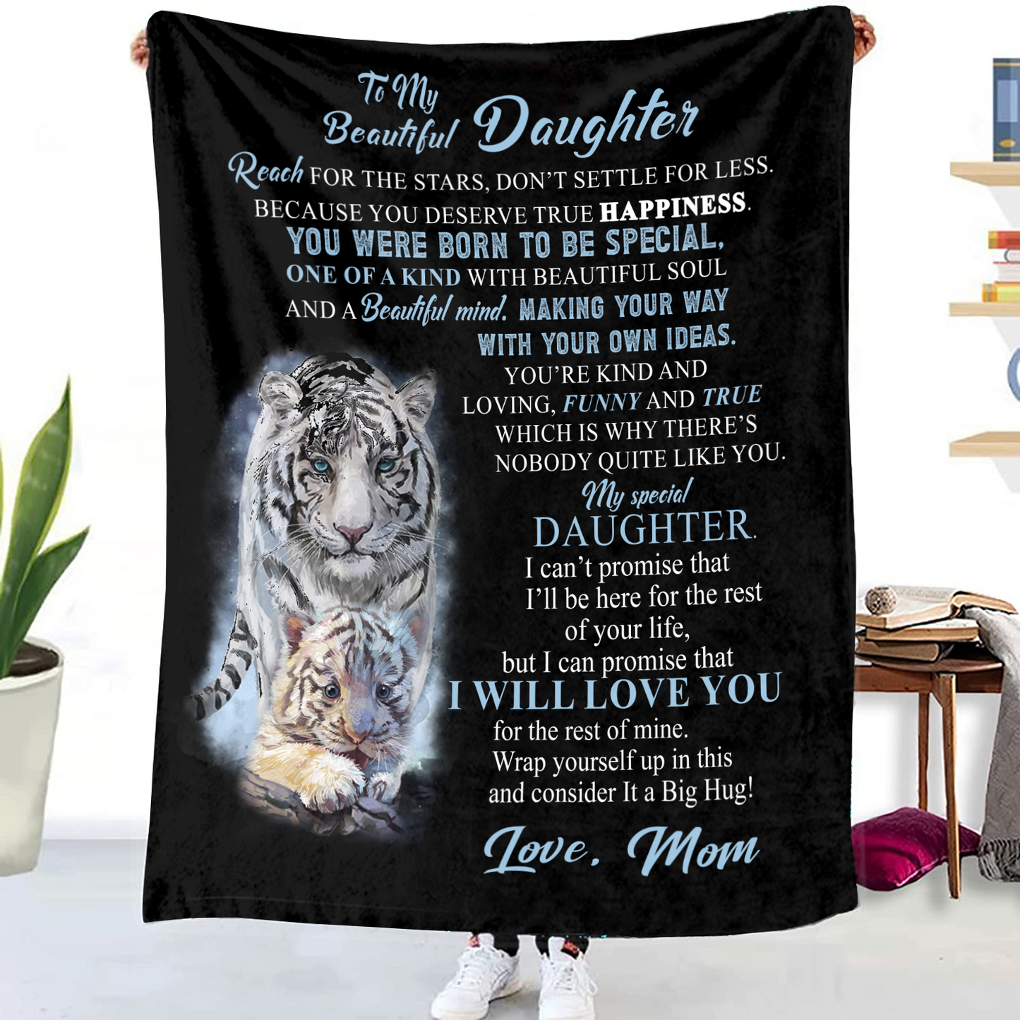 To My Beautiful Daughter - Reach for The Stars Premium Mink Sherpa Blanket 50x60