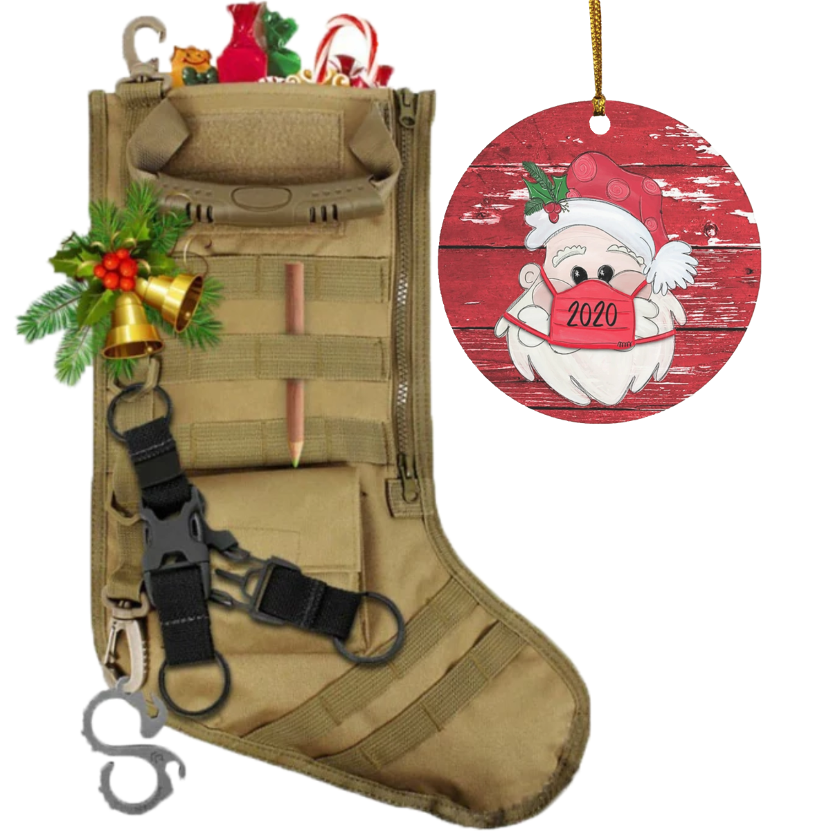 Tactical Xmas Stocking - Family Xmas Stockings with Santa Wearing Mask Ornament
