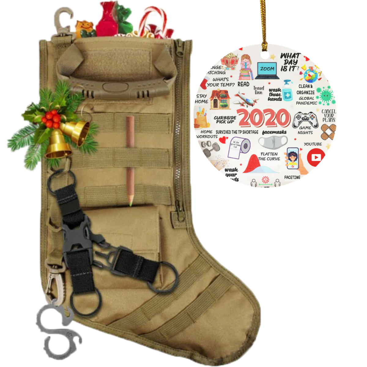 Tactical Xmas Stocking - Family Xmas Stockings with A Year To Remember Ornament