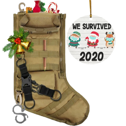 Tactical Xmas Stocking - Family Xmas Stockings with Christmas Santa We Survived 2020 - Ornament
