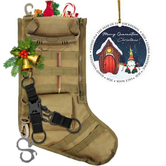 Tactical Xmas Stocking - Family Xmas Stockings with Merry Quarantine Christmas Ornament